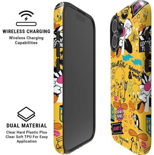 Looney Tunes Tweety and Sylvester Patches iPhone 16 Magsafe Impact Case
