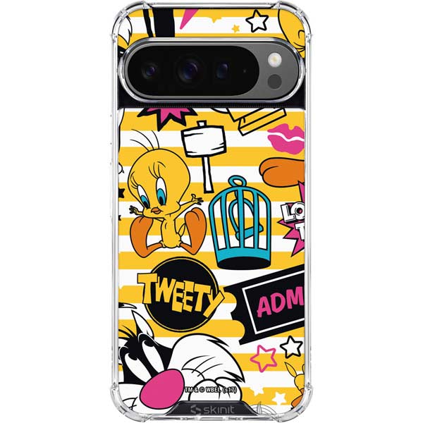 Looney Tunes Tweety and Sylvester Striped Patches Google Pixel 10 Pro Clear Case