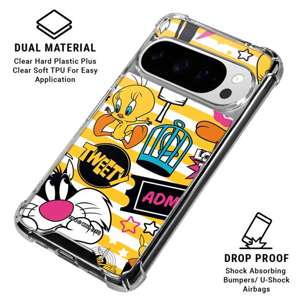 Looney Tunes Tweety and Sylvester Striped Patches Google Pixel 10 Pro Clear Case