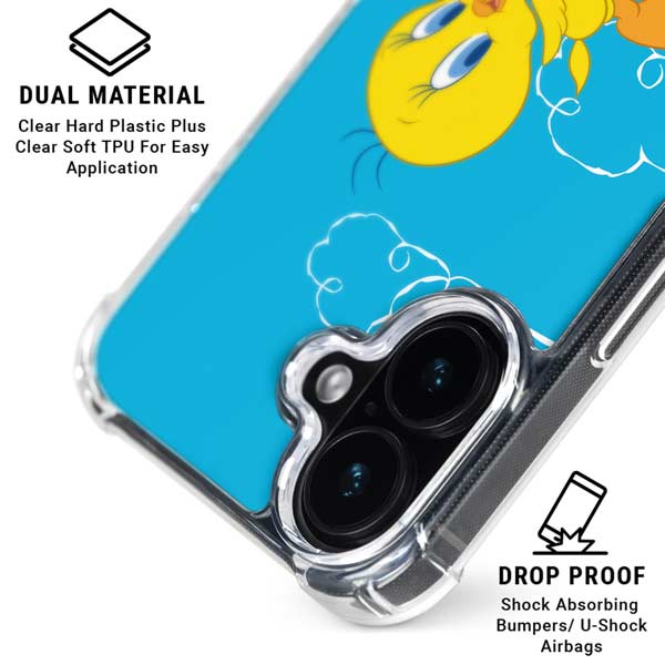 Looney Tunes Tweety Bird Flying iPhone 16 Plus Clear Case