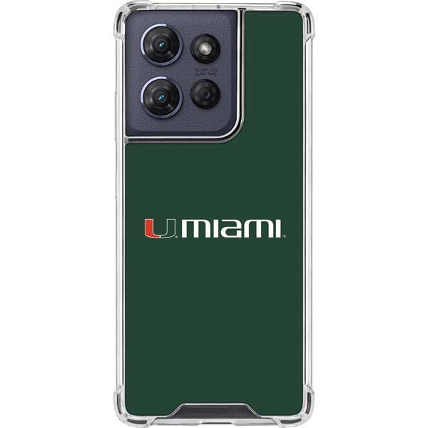 University of Miami Horizontal Mark on Green Moto G 5G (2025) Clear Case