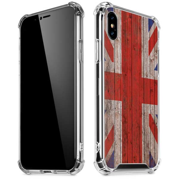 United Kingdom Flag Dark Wood iPhone X/XS Clear Case