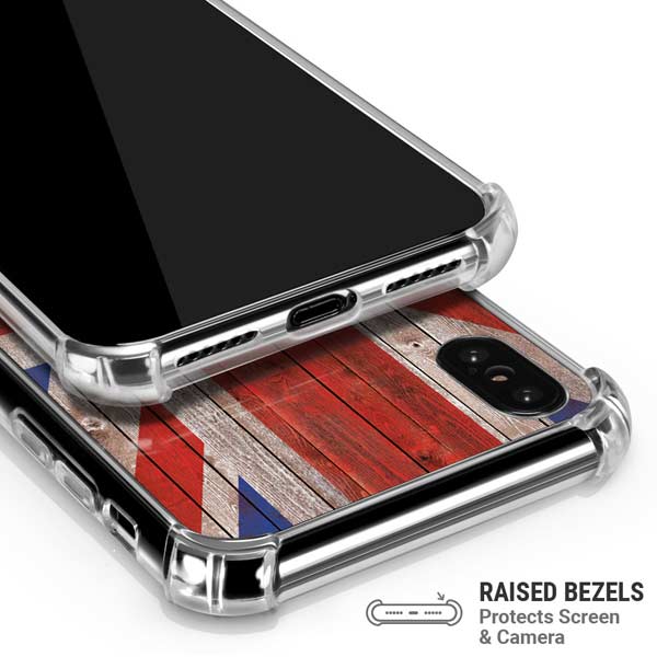 United Kingdom Flag Dark Wood iPhone X/XS Clear Case
