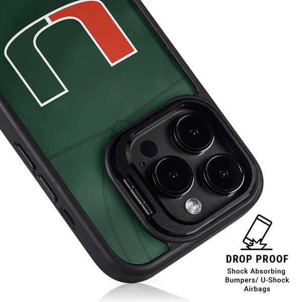 University of Miami Green Jersey iPhone 14 Pro Kickstand Case