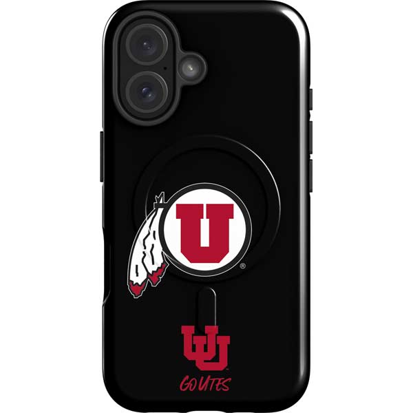 University of Utah Circle and Feather on Black iPhone 16 Plus Magsafe Impact Case