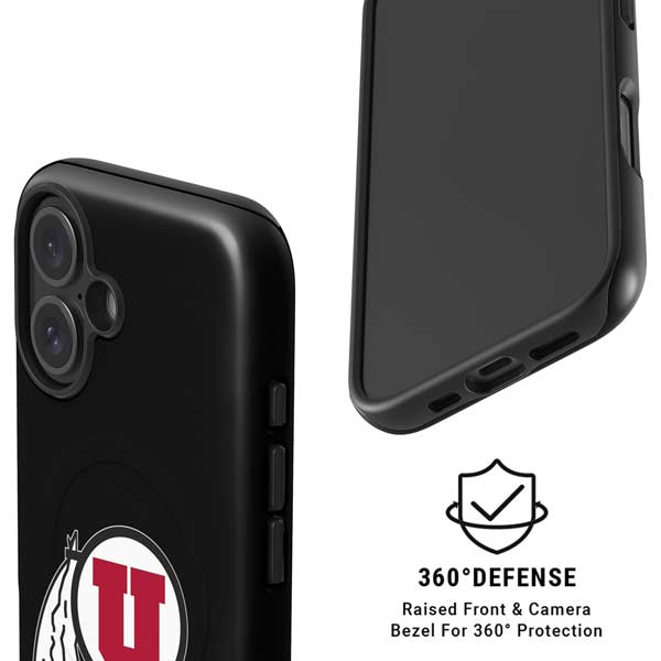 University of Utah Circle and Feather on Black iPhone 16 Plus Magsafe Impact Case