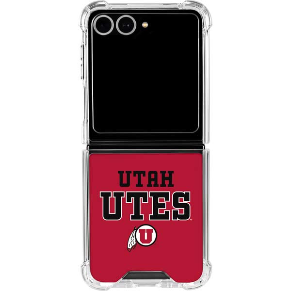University of Utah Utes Text on Red Galaxy Z Flip7 Clear Case