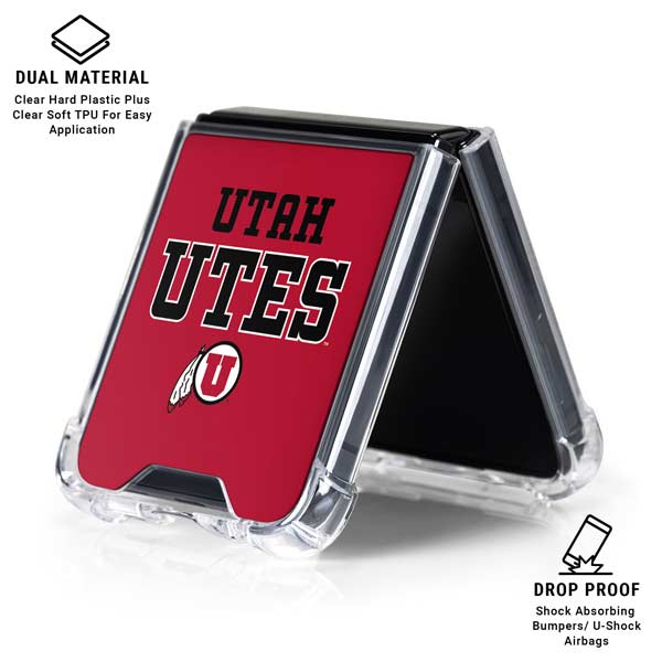 University of Utah Utes Text on Red Galaxy Z Flip7 Clear Case