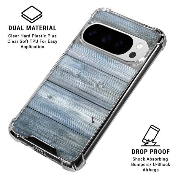 Weathered Blue Wood Google Pixel 10 Pro Clear Case
