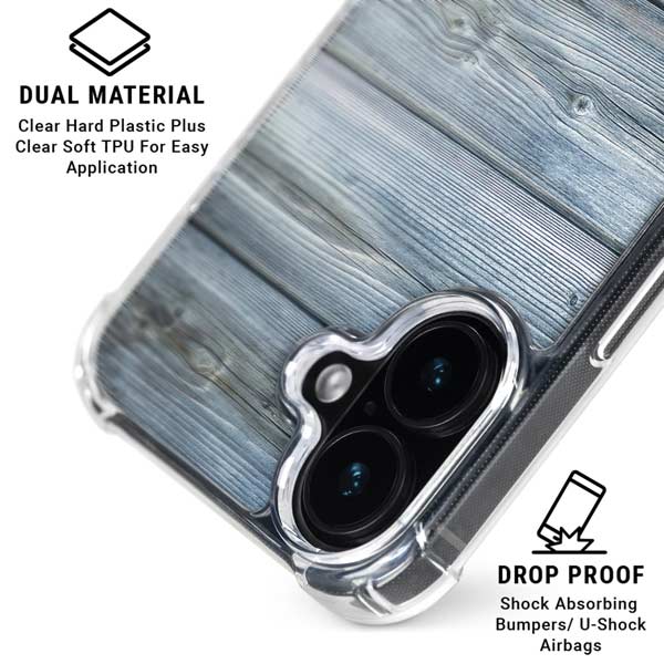 Weathered Blue Wood iPhone 17 Clear Case