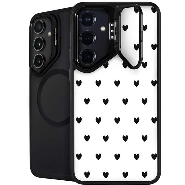 White and Black Hearts Galaxy S26 Kickstand Case