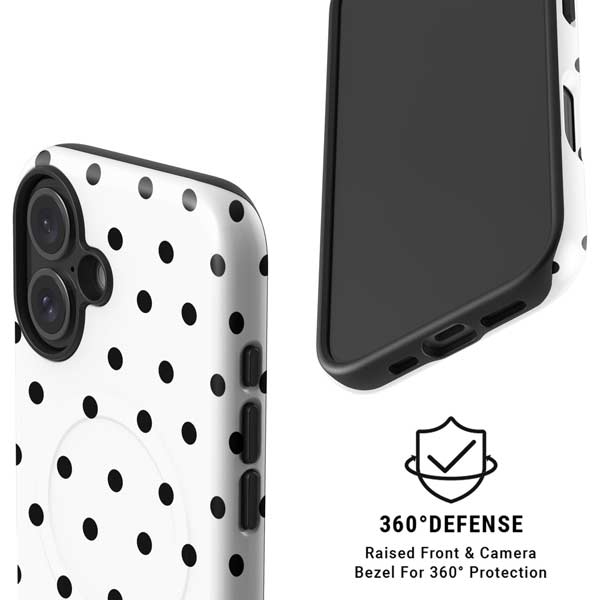White and Black Polka Dots iPhone 16 Magsafe Impact Case