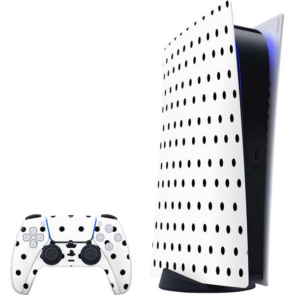White and Black Polka Dots PlayStation PS5 Skins