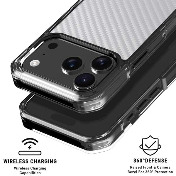 White Carbon Fiber Specialty Texture Material iPhone 17 Pro Clear Case