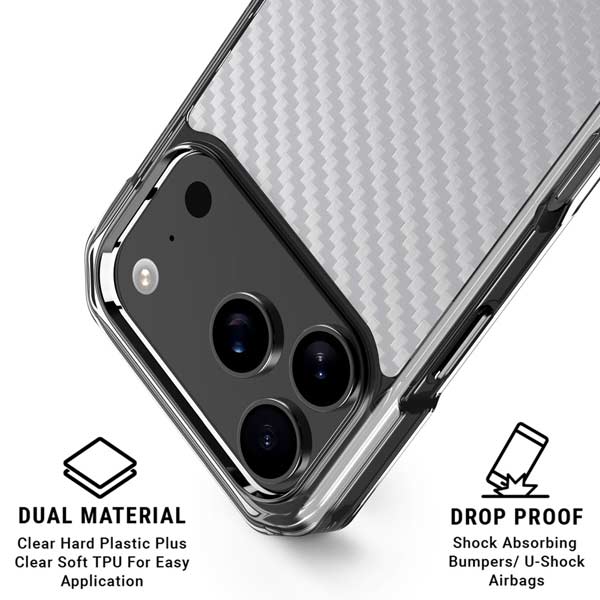 White Carbon Fiber Specialty Texture Material iPhone 17 Pro Clear Case