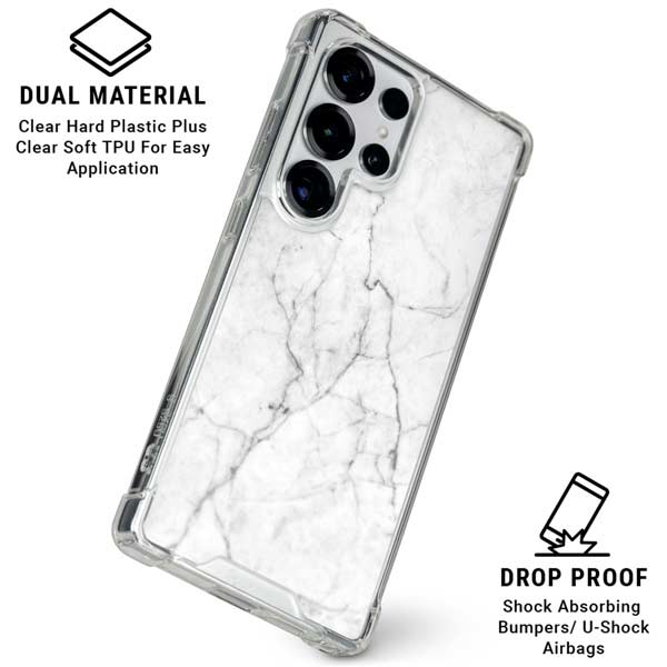 White Marble Galaxy S25 Ultra Clear Case