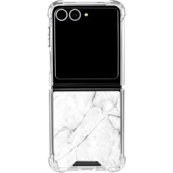 White Marble Galaxy Z Flip7 Clear Case
