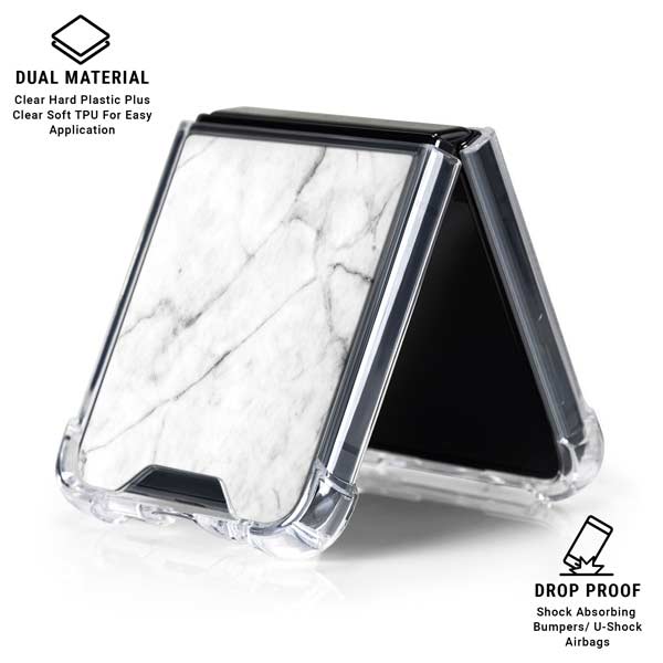 White Marble Galaxy Z Flip7 Clear Case