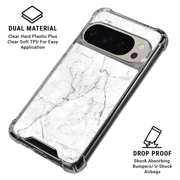 White Marble Pixel 9 Pro XL Clear Case