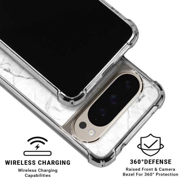 White Marble Pixel 9 Pro XL Clear Case