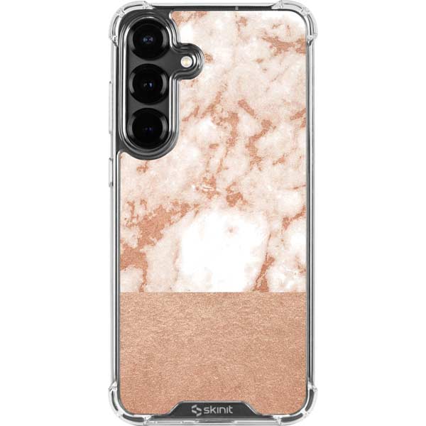 White Rose Gold Marble Galaxy S26 Plus Clear Case
