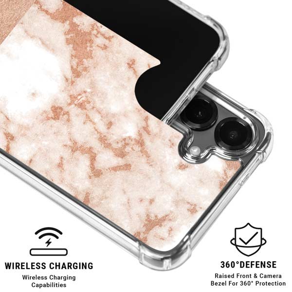 White Rose Gold Marble Galaxy S26 Plus Clear Case