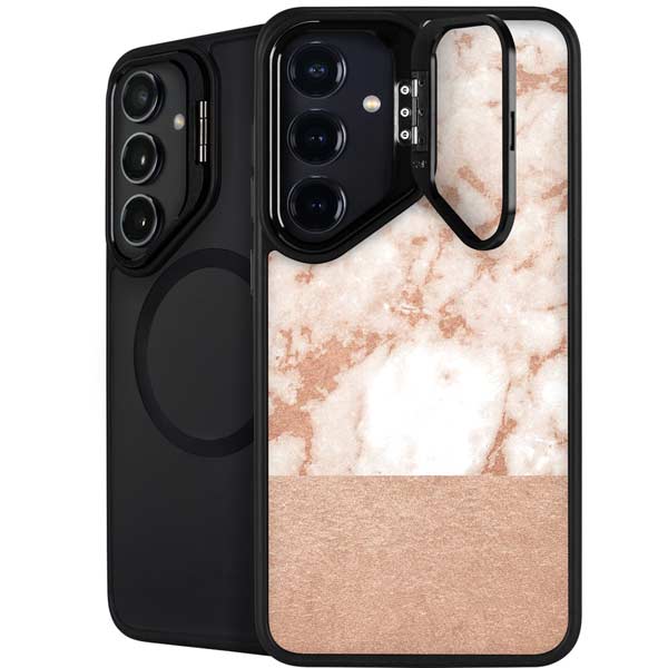White Rose Gold Marble Galaxy S26 Plus Kickstand Case