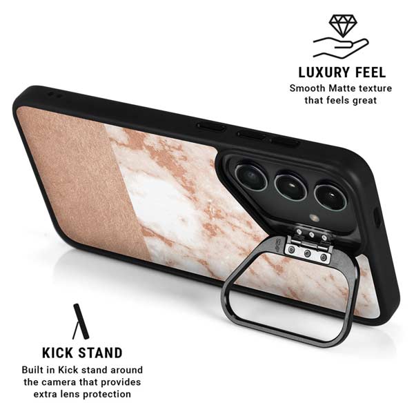 White Rose Gold Marble Galaxy S26 Plus Kickstand Case