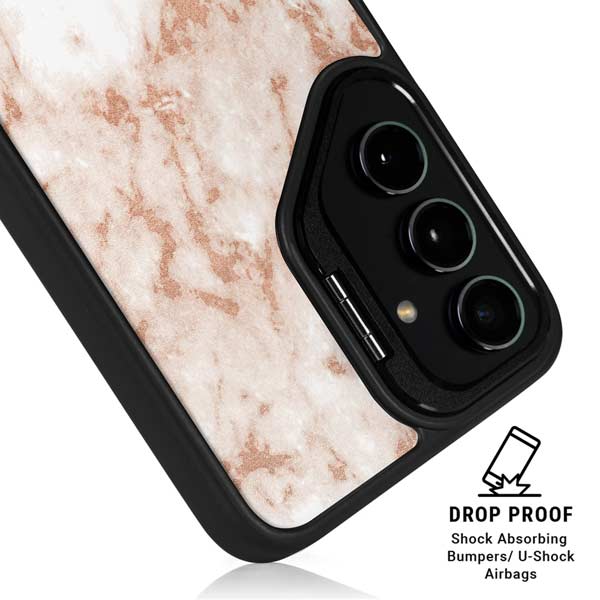 White Rose Gold Marble Galaxy S26 Plus Kickstand Case