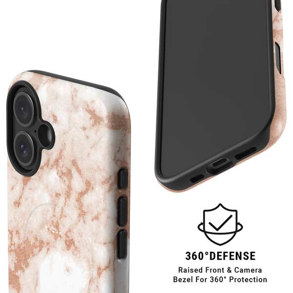 White Rose Gold Marble iPhone 16 Plus Magsafe Impact Case