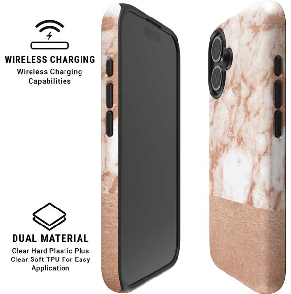 White Rose Gold Marble iPhone 16 Plus Magsafe Impact Case