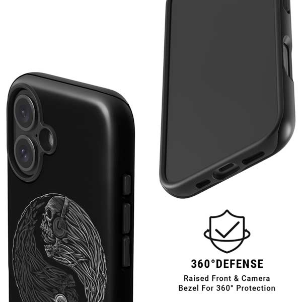 Liquid Blue Yin Yang Music Skulls iPhone 16 Plus Magsafe Impact Case