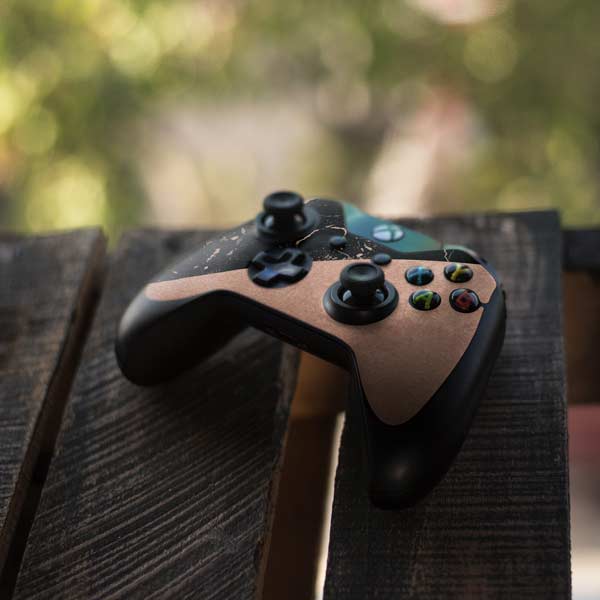 Black and Rose Gold Marble Split Xbox One Controller Skin