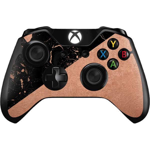 Black and Rose Gold Marble Split Xbox One Controller Skin
