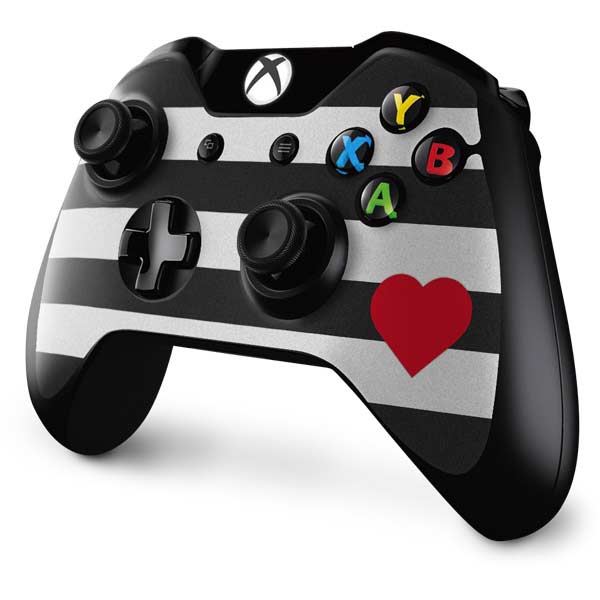 Black And White Striped Heart Xbox One Controller Skin