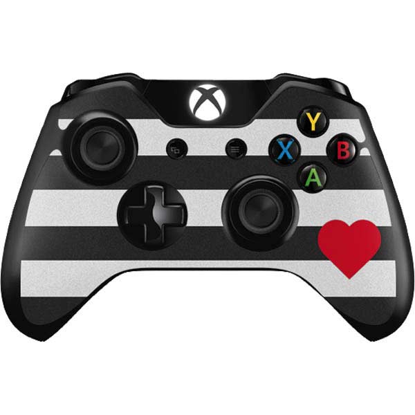 Black And White Striped Heart Xbox One Controller Skin