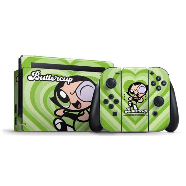 Cartoon Network Powerpuff Girls Buttercup Green Hearts Nintendo Switch Bundle Skin