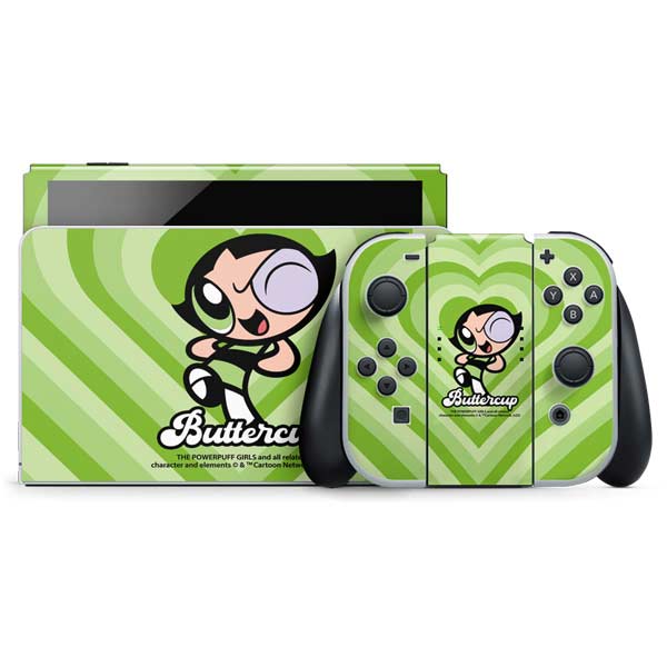 Buttercup Green Hearts Nintendo Switch OLED (2021) Bundle Skin