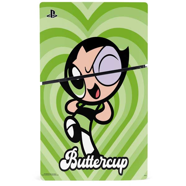 Cartoon Network Powerpuff Girls Buttercup Green Hearts PS5 Slim Disk Bundle Skin