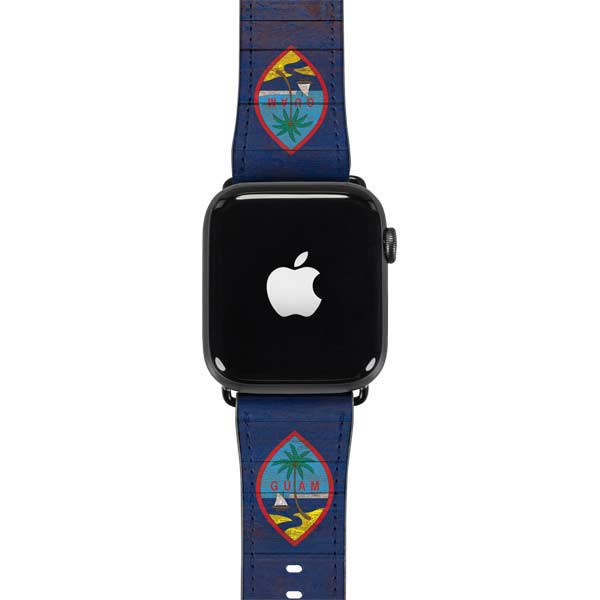 Guam Flag Dark Wood Apple Watch Band 38-40mm