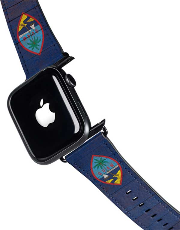 Guam Flag Dark Wood Apple Watch Band 38-40mm