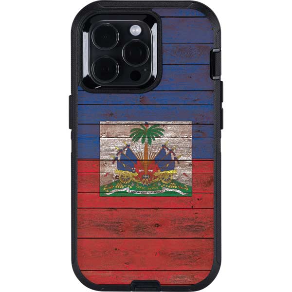 Haiti Flag Dark Wood Otterbox Defender iPhone Skin