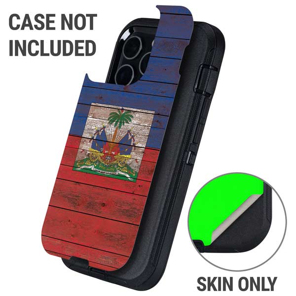 Haiti Flag Dark Wood Otterbox Defender iPhone Skin