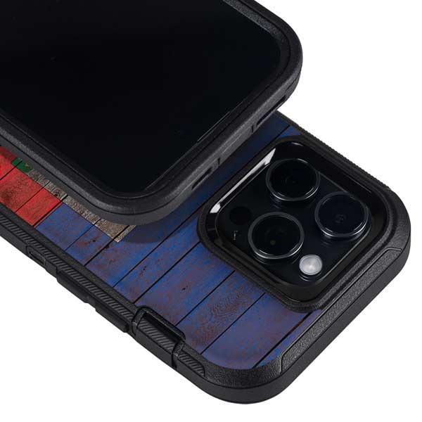 Haiti Flag Dark Wood Otterbox Defender iPhone Skin