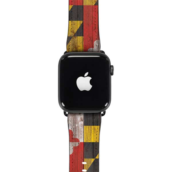 Maryland Flag Dark Wood Apple Watch Band 38-40mm