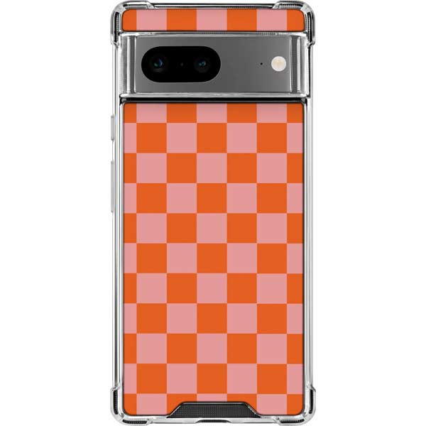 Orange Checkered Google Pixel 8 Clear Case