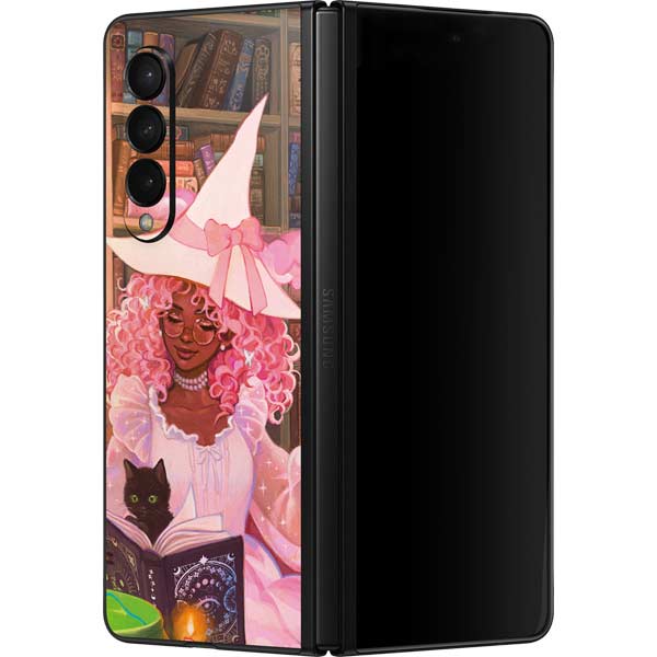 Pink Anime Witch Girls in Library with Cats Skin for Galaxy Z Fold3 5G ...