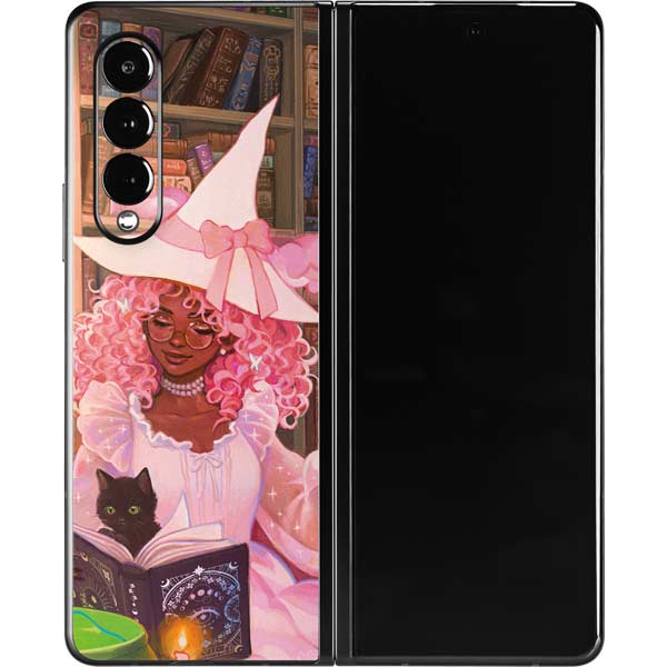 Pink Anime Witch Girls in Library with Cats Skin for Galaxy Z Fold3 5G ...