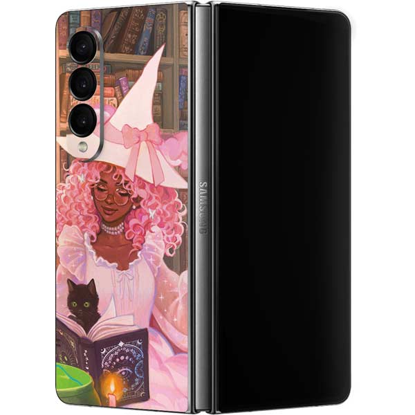 Pink Anime Witch Girls in Library with Cats Galaxy Z Fold4 5G Skin ...