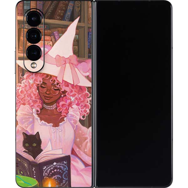 Pink Anime Witch Girls in Library with Cats Galaxy Z Fold4 5G Skin ...